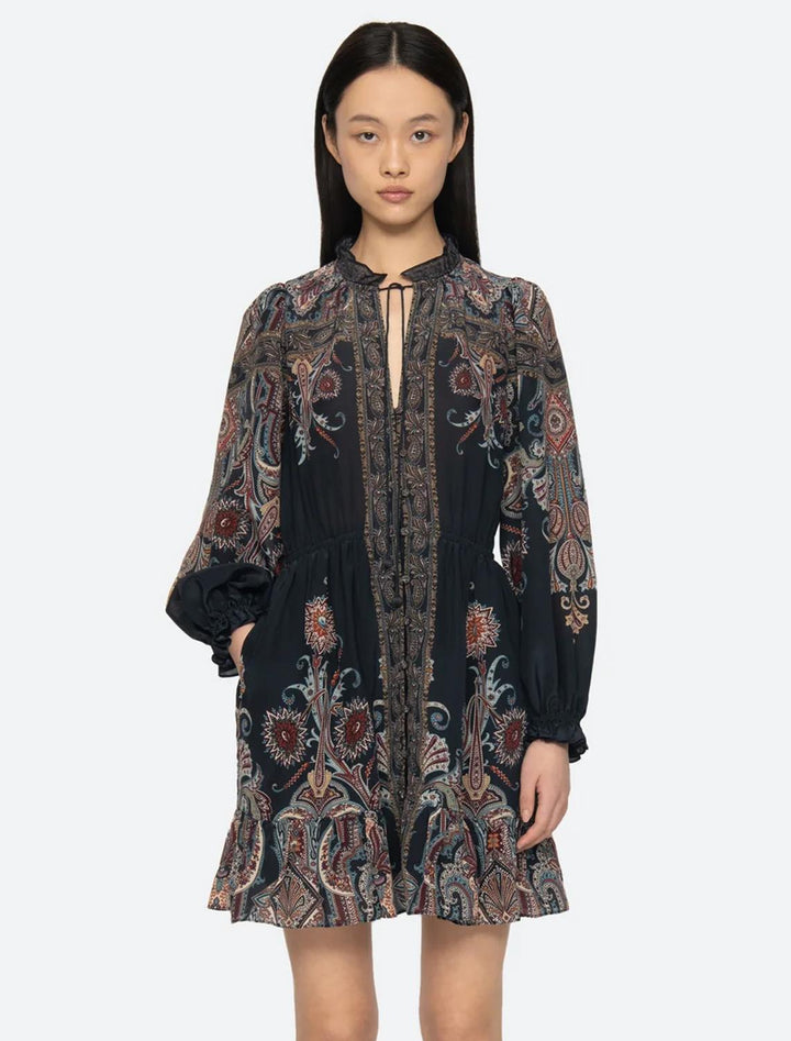 hyacinth print dress in navy