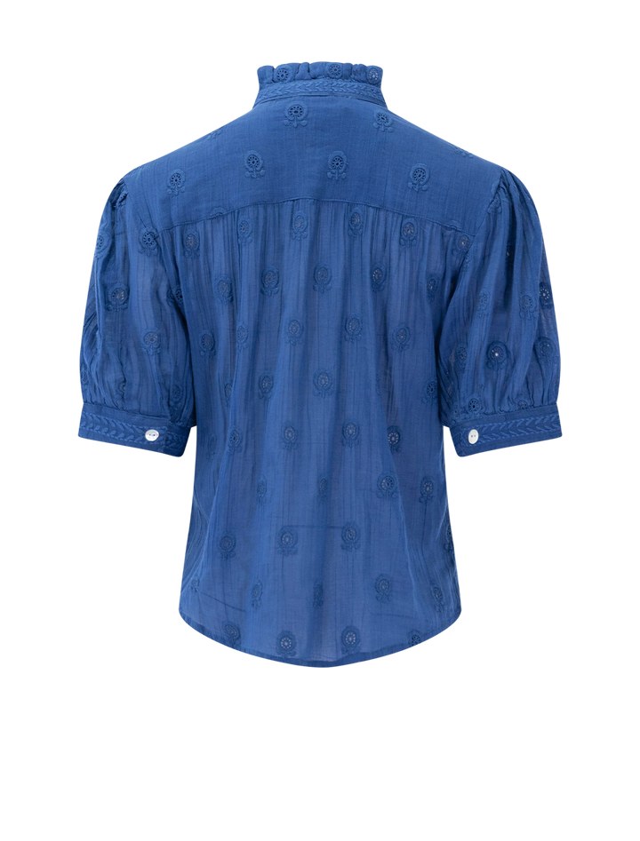 frani embroidered top in cobalt
