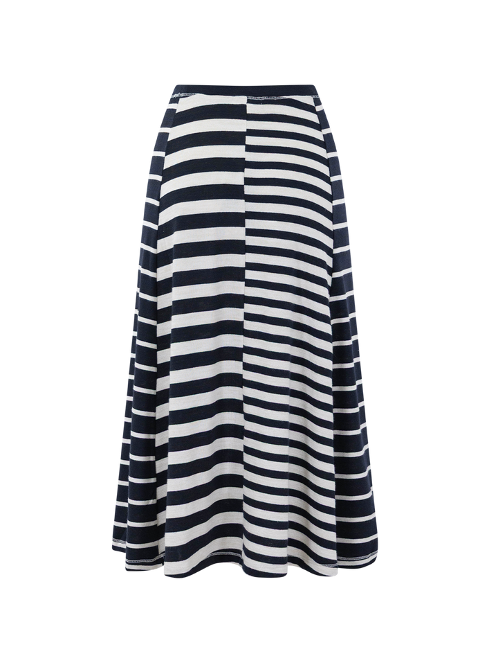 the knit mixed stripe skirt in salut navy and white