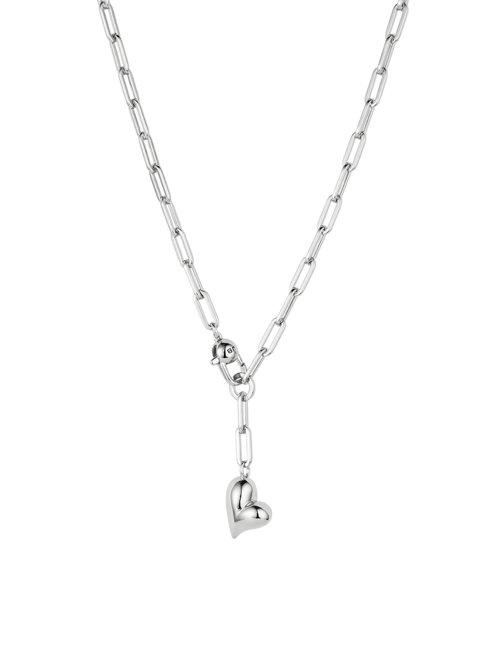 puffy heart necklace in silver