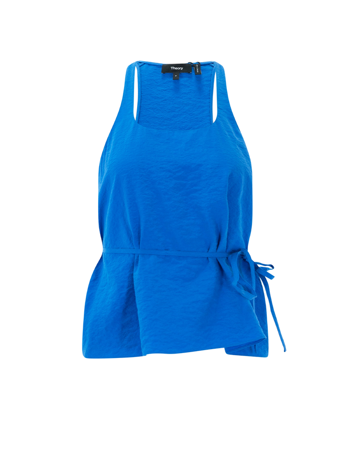 belted halterneck top in jewel blue