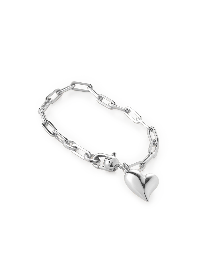 puffy heart bracelet in silver