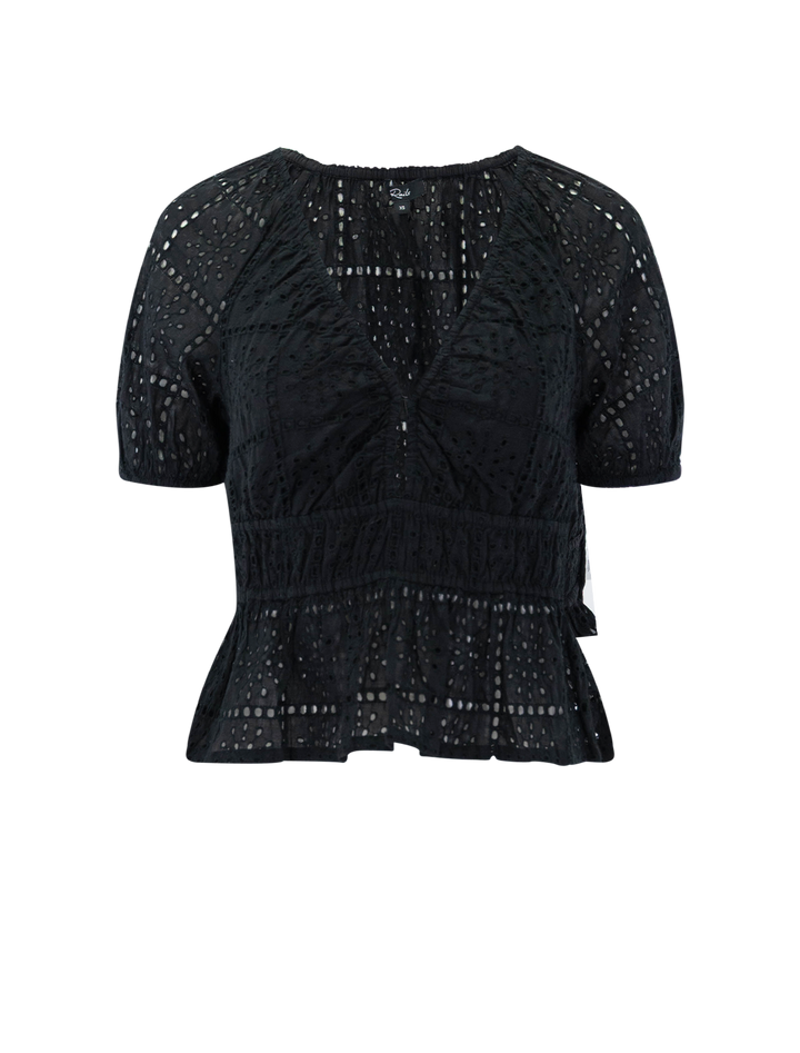 argenta top in black grid embroidery