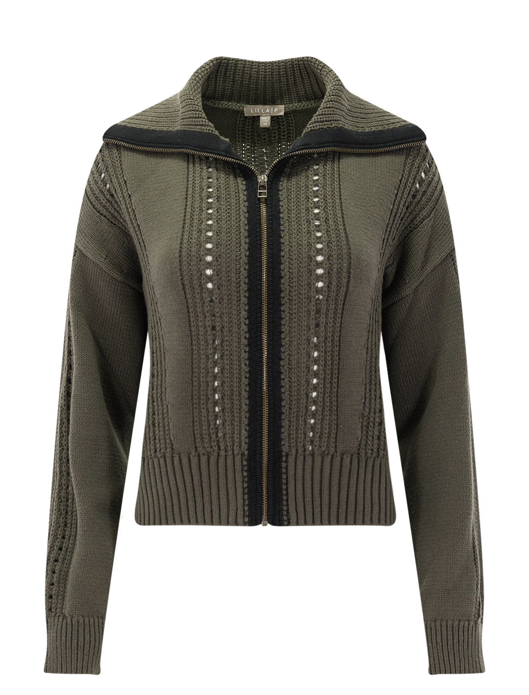 contrast collar zip cardigan in olive