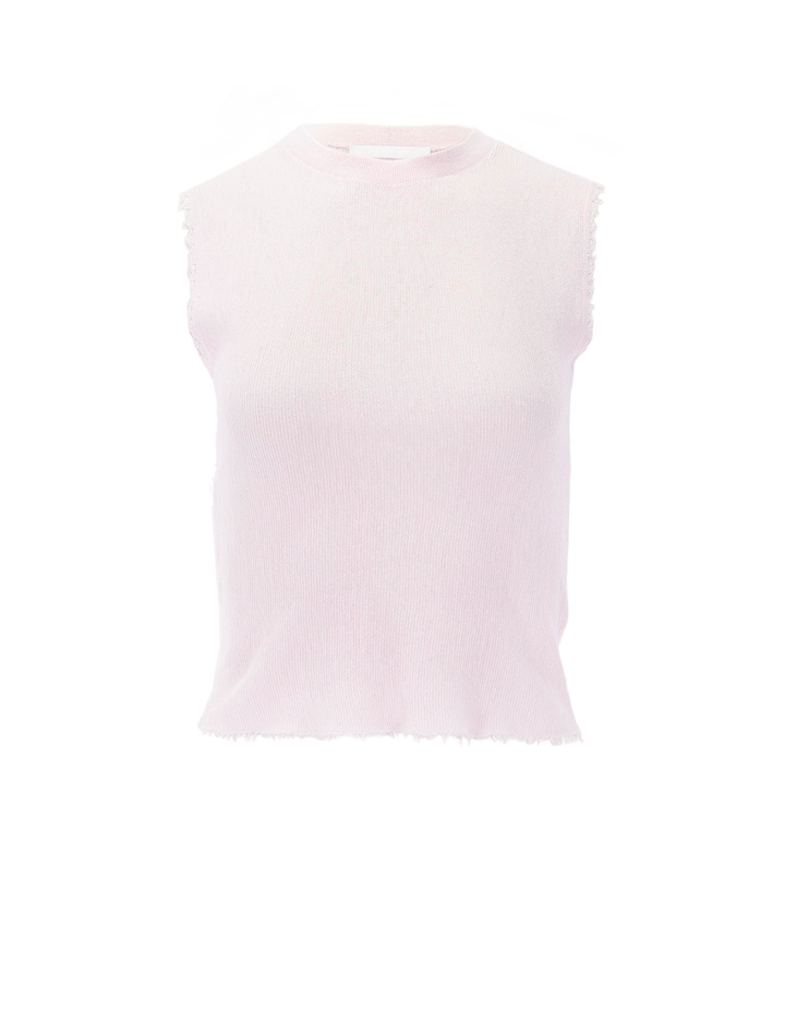 linen crew neck tank in pink