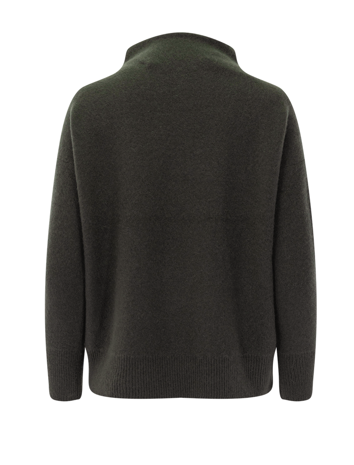 boiled funnel neck pullover in dark moss