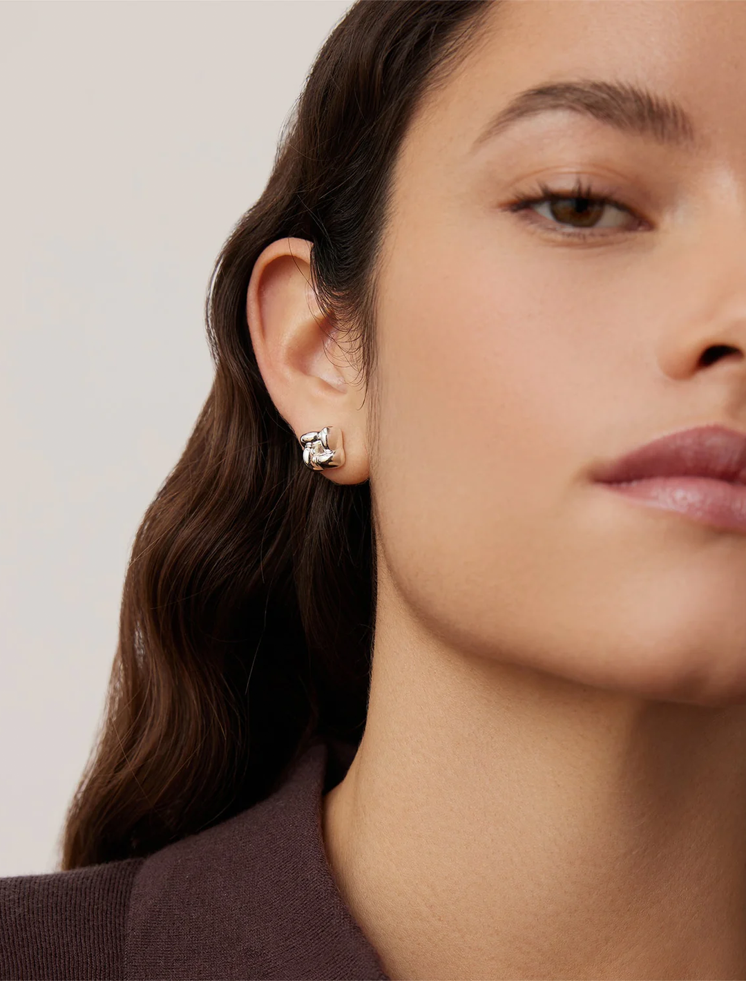 mini woven square earrings in high polish silver
