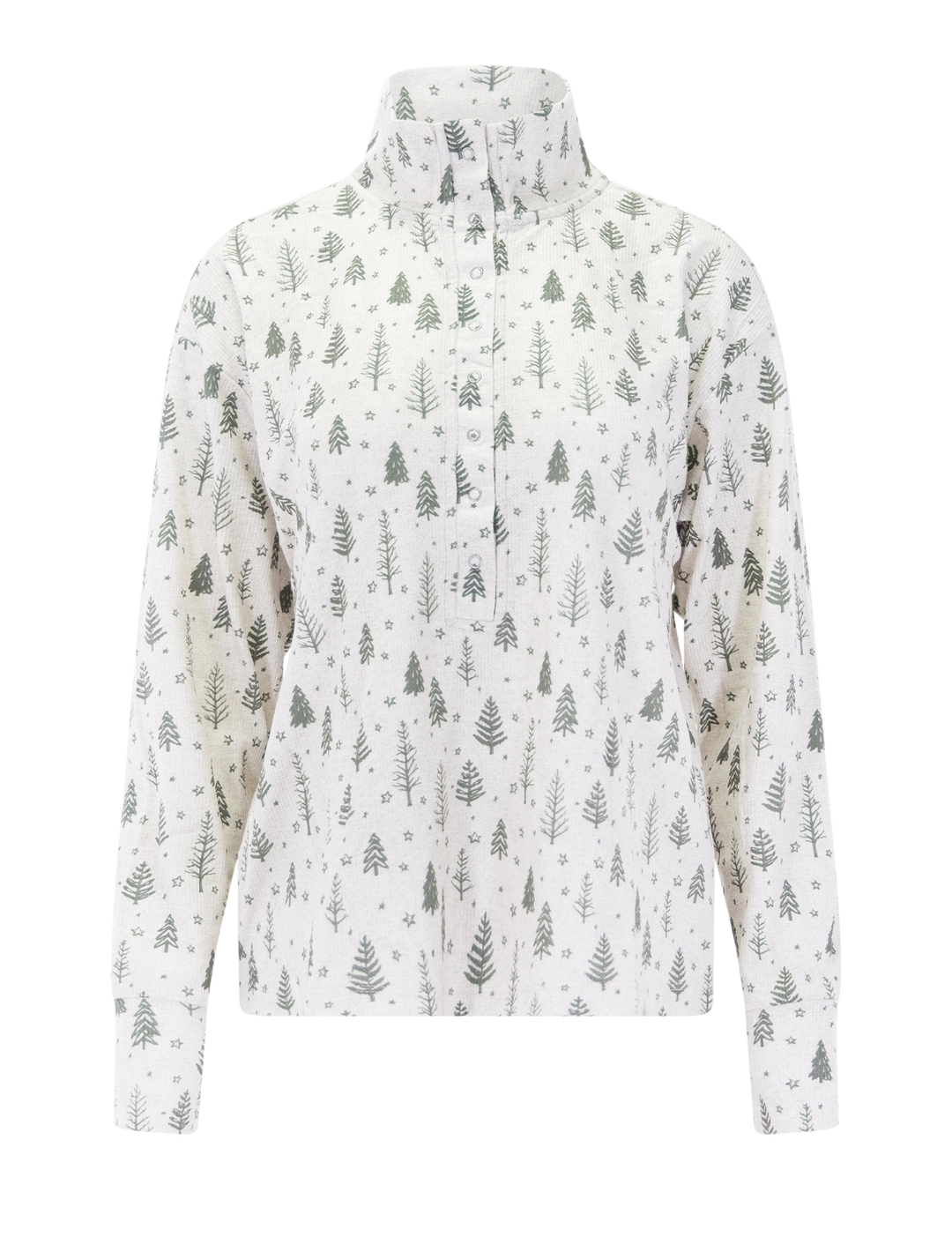 waffle thermal henley pj set in white fir trees