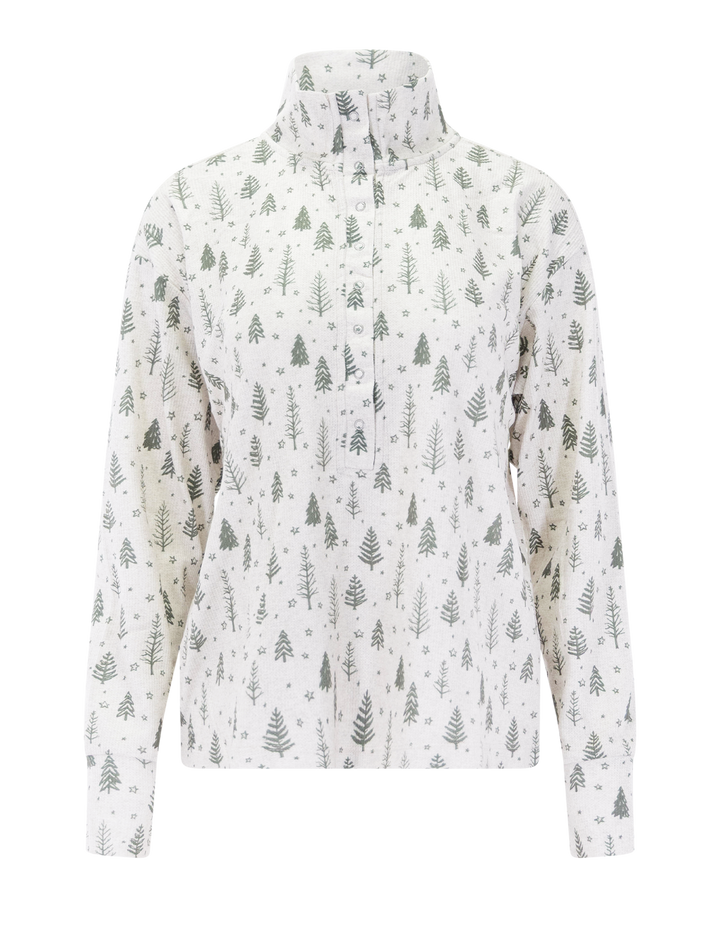 waffle thermal henley pj set in white fir trees