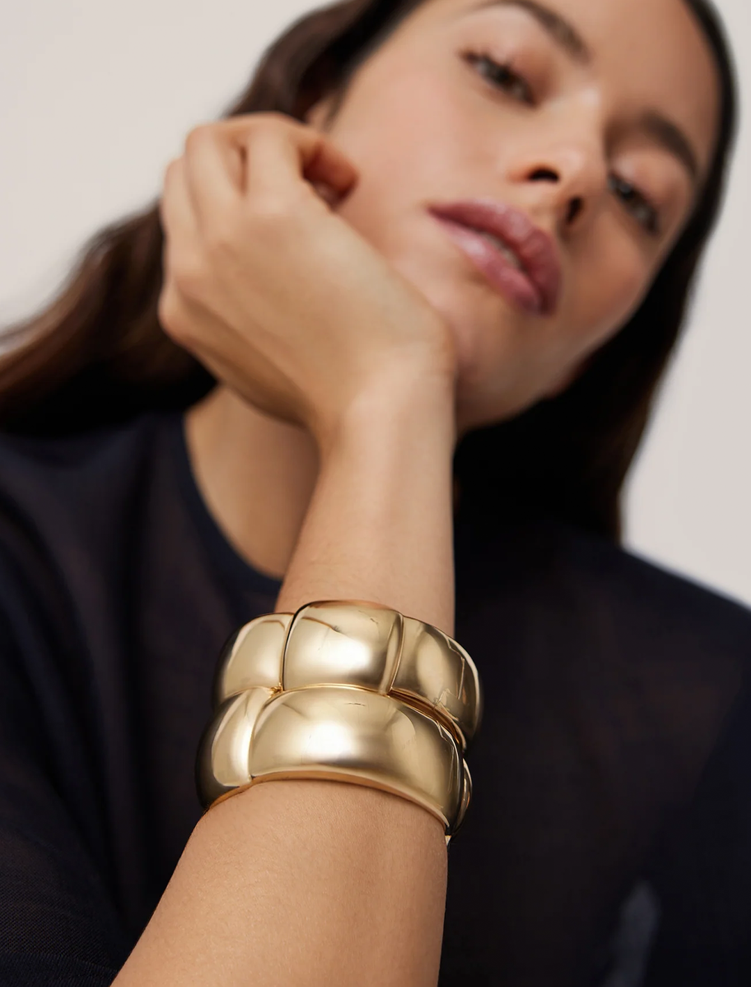 mega woven square bangle in gold