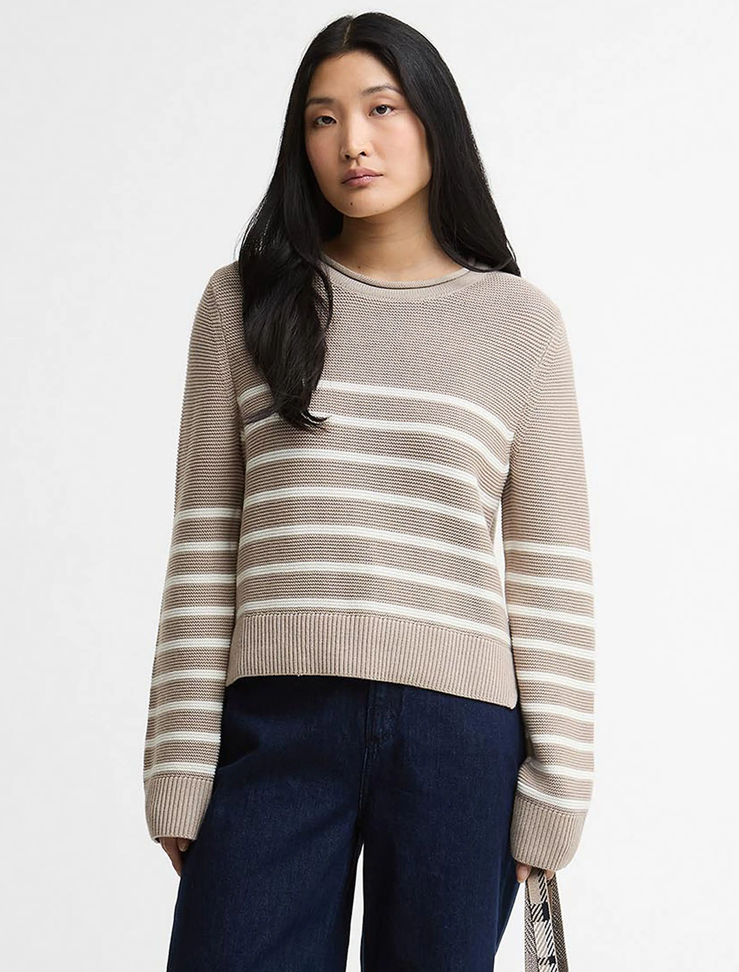 hinton knit jumper in light sand stripe