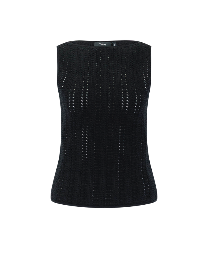 textured boatneck top in black