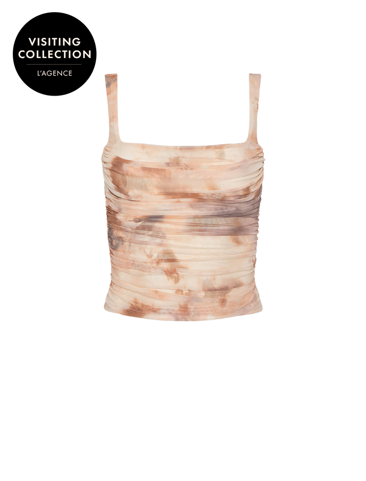 rasha shirred mesh tank in frappe multi tie dye