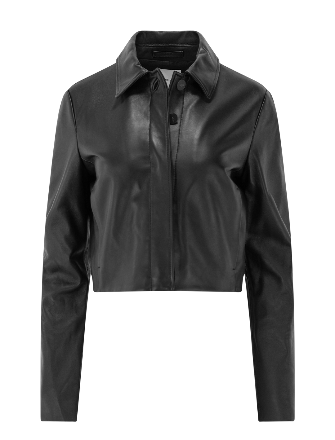 leather cropped jacket in black