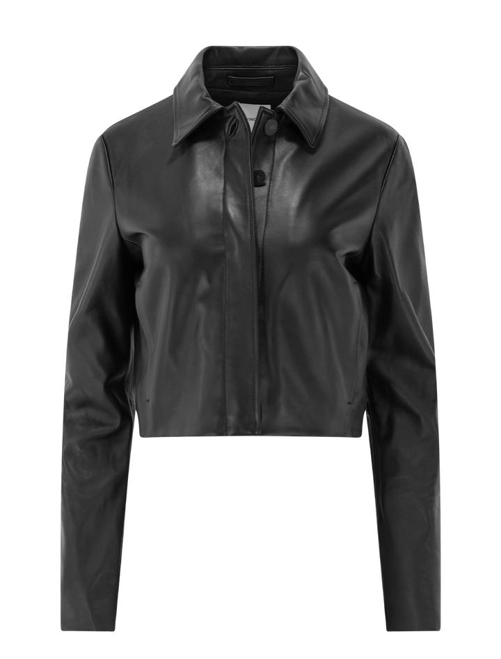 leather cropped jacket in black