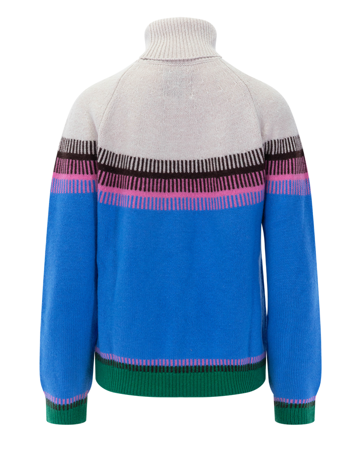 fairisle roll collar sweater in light rose multi