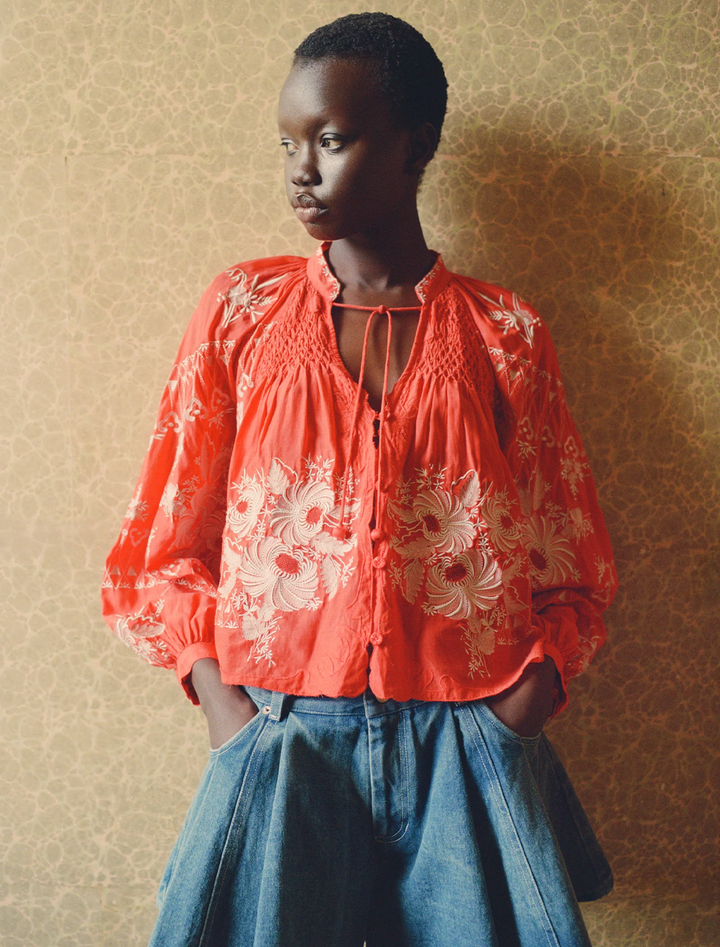serafina embroidery blouse in poppy
