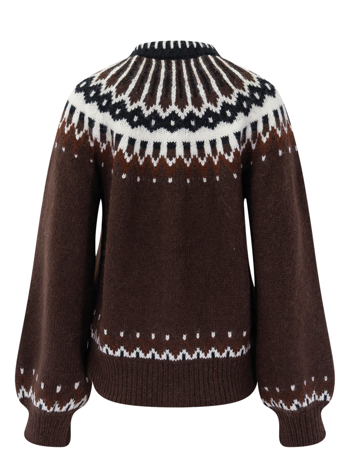 hue fair isle cardigan in brun aberdeen