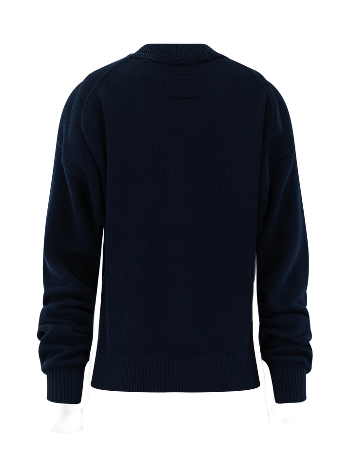 distressed v neck sweater in dark navy