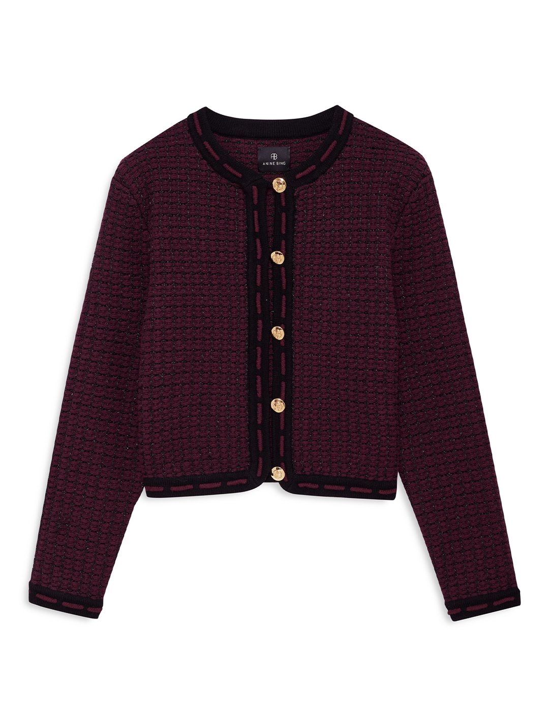 nora tweed cardigan in burgundy