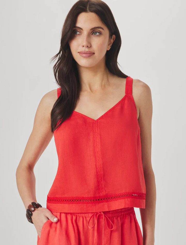 stella linen trim tank in scarlet