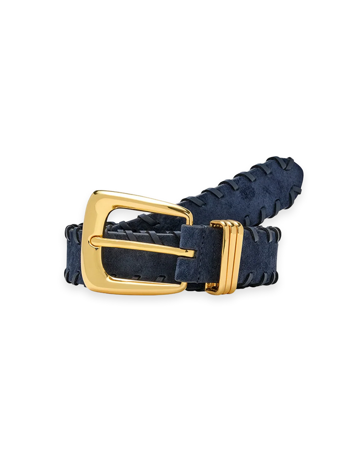 suede whipstitch arch belt in navy