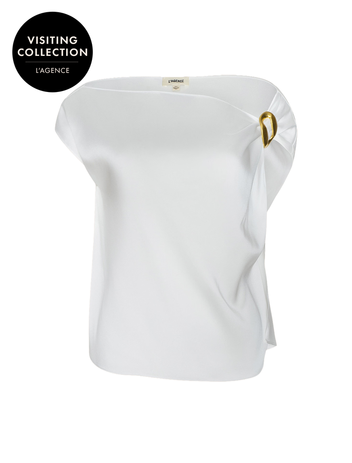 driselle scarf top in ivory and gold print