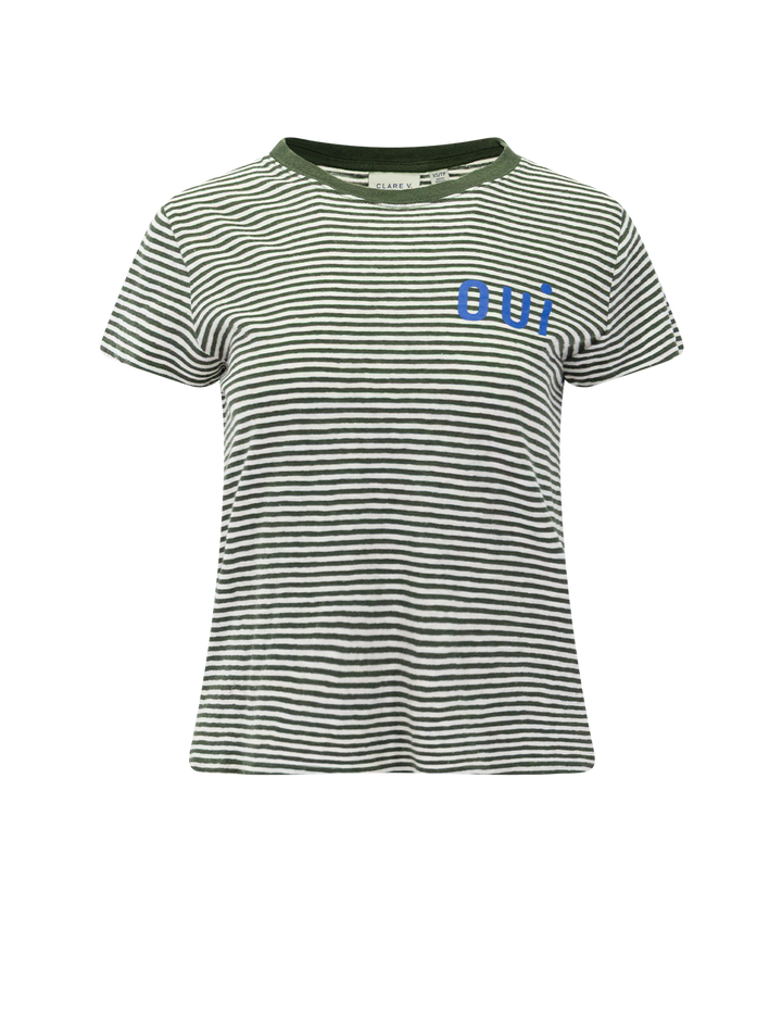 classic oui tee in army green stripe