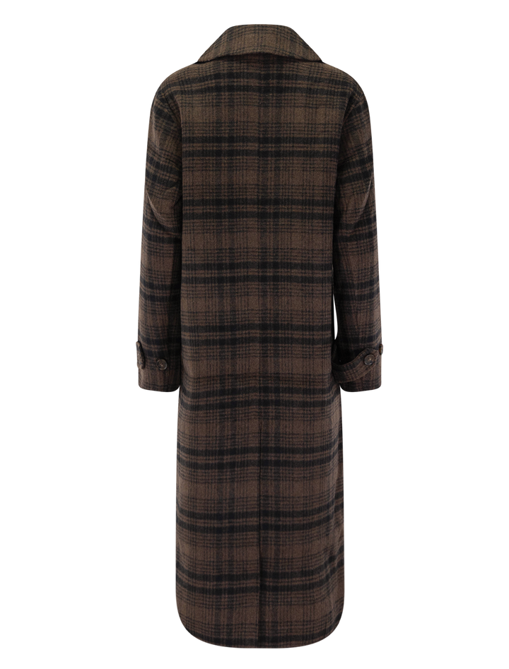 colette wool coat in brown and black plaid