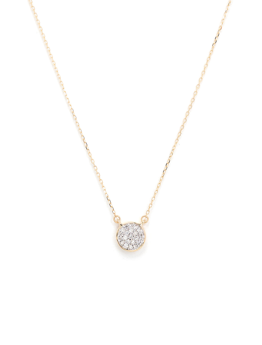 Front view of Adina Reyter's solid pave disc necklace.