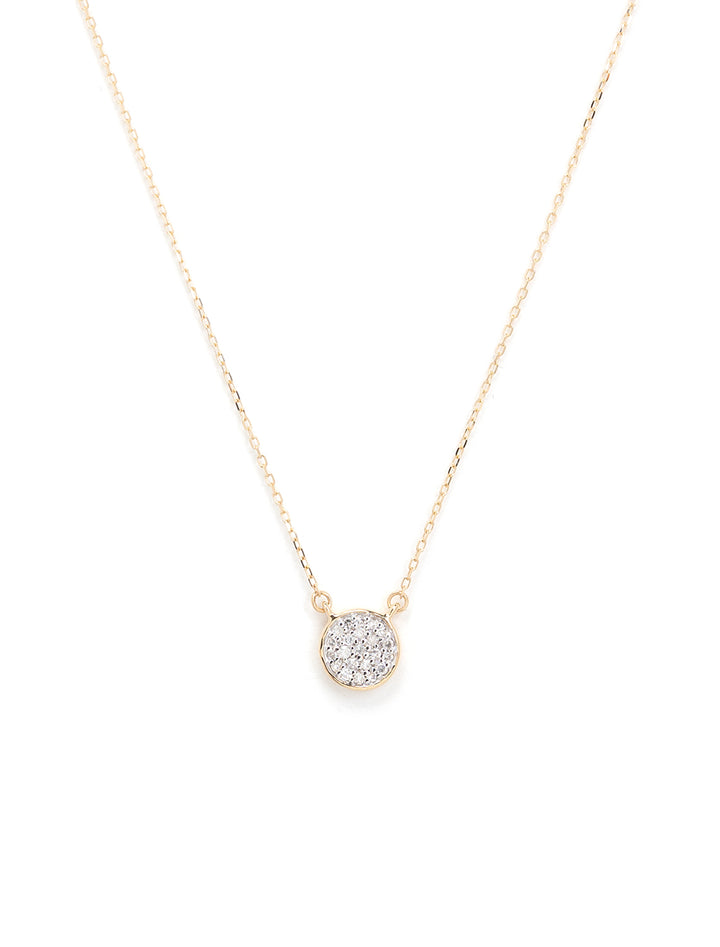 Front view of Adina Reyter's solid pave disc necklace.