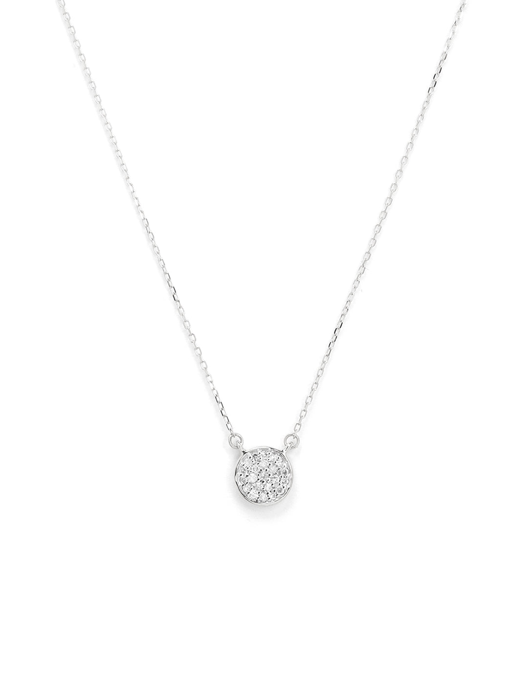 Front view of Adina Reyter's solid pave disc necklace in silver.