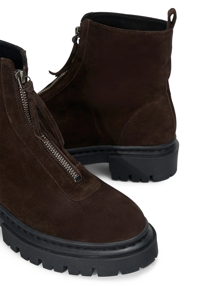 miles zip ankle boot in espresso suede