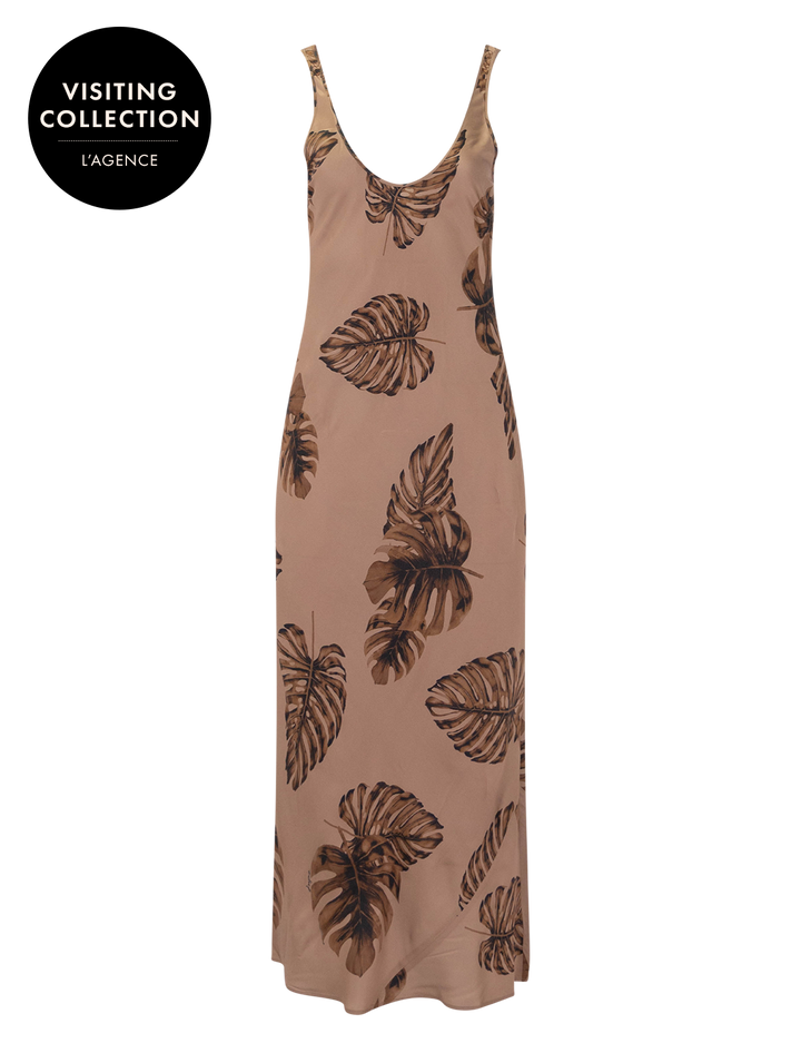 akiya satin maxi dress in hazelnut palms