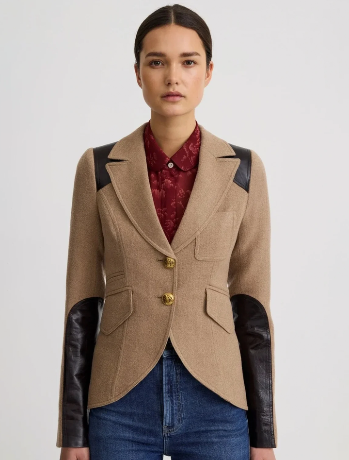 saddle-patch equestrian blazer in toast