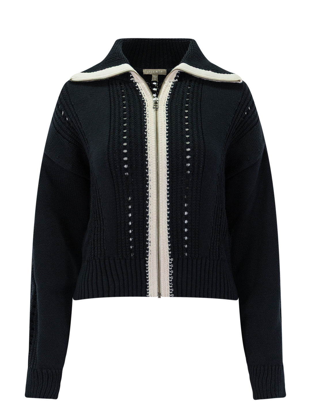 contrast collar zip cardigan in black