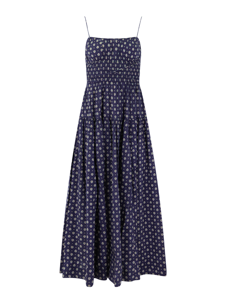safia dress in navy cadiz foulard