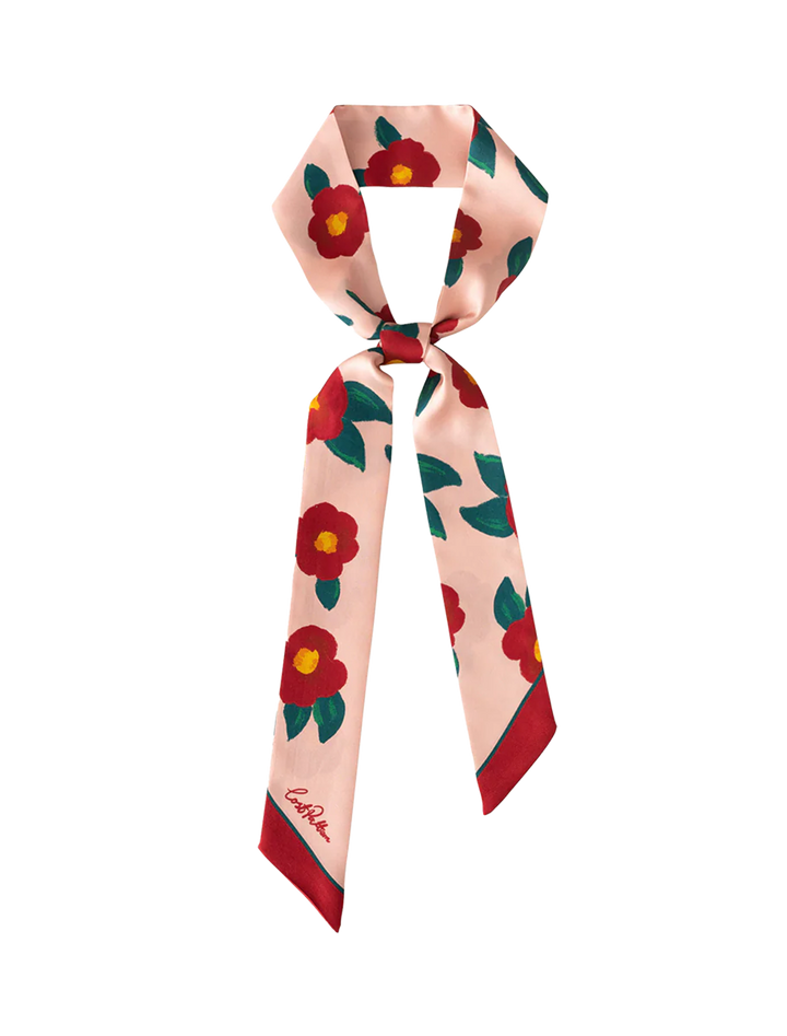 camelia skinny scarf in red and pink floral