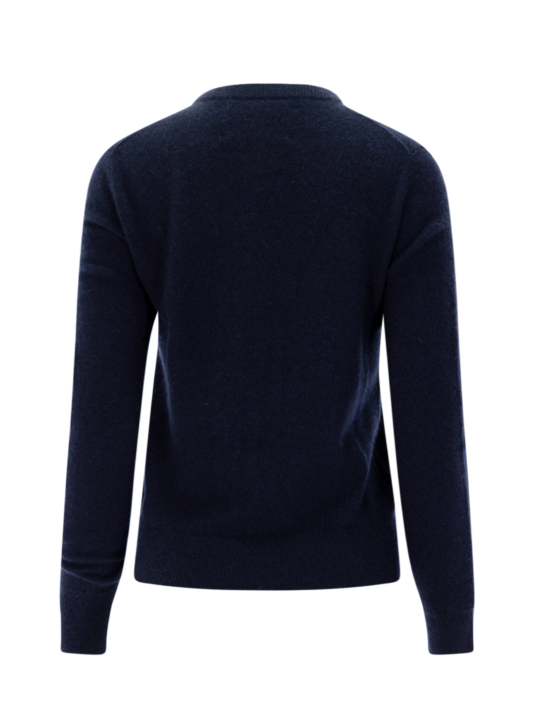 cashmere crewneck in navy with lavender embroidery | don&