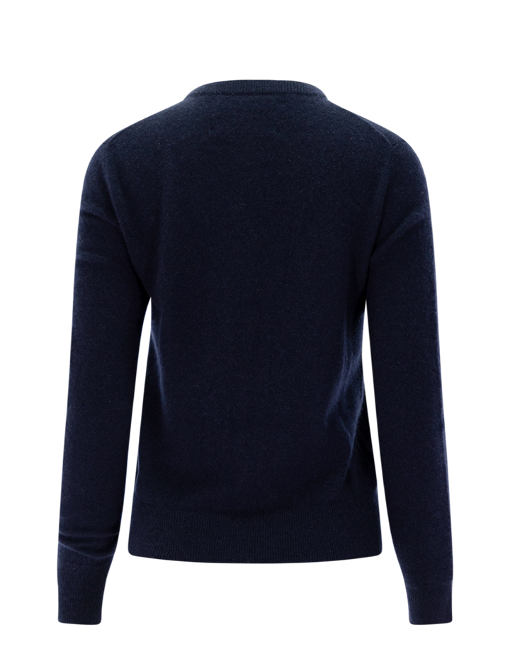 cashmere crewneck in navy with lavender embroidery | don&