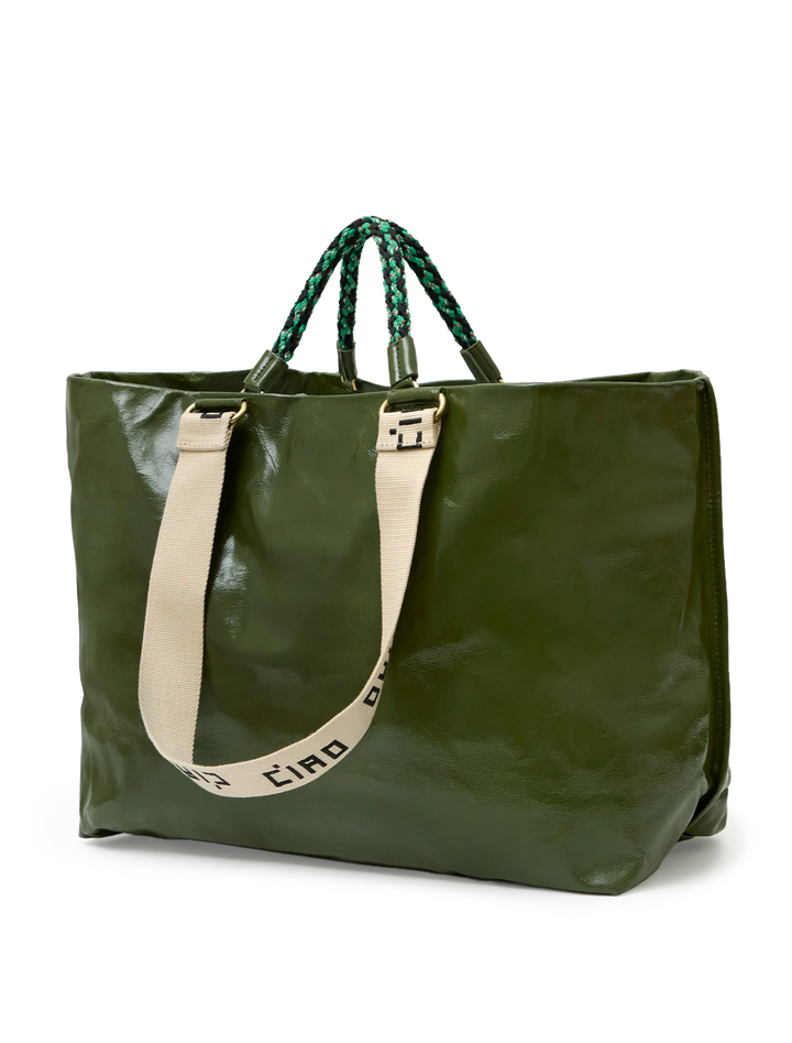 grande bateau tote in army crinkle patent