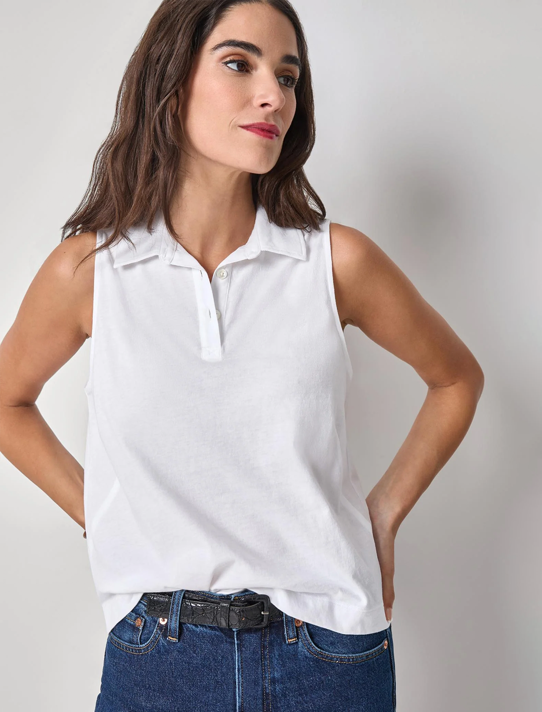 sleeveless polo top in white