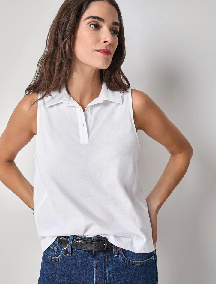 sleeveless polo top in white