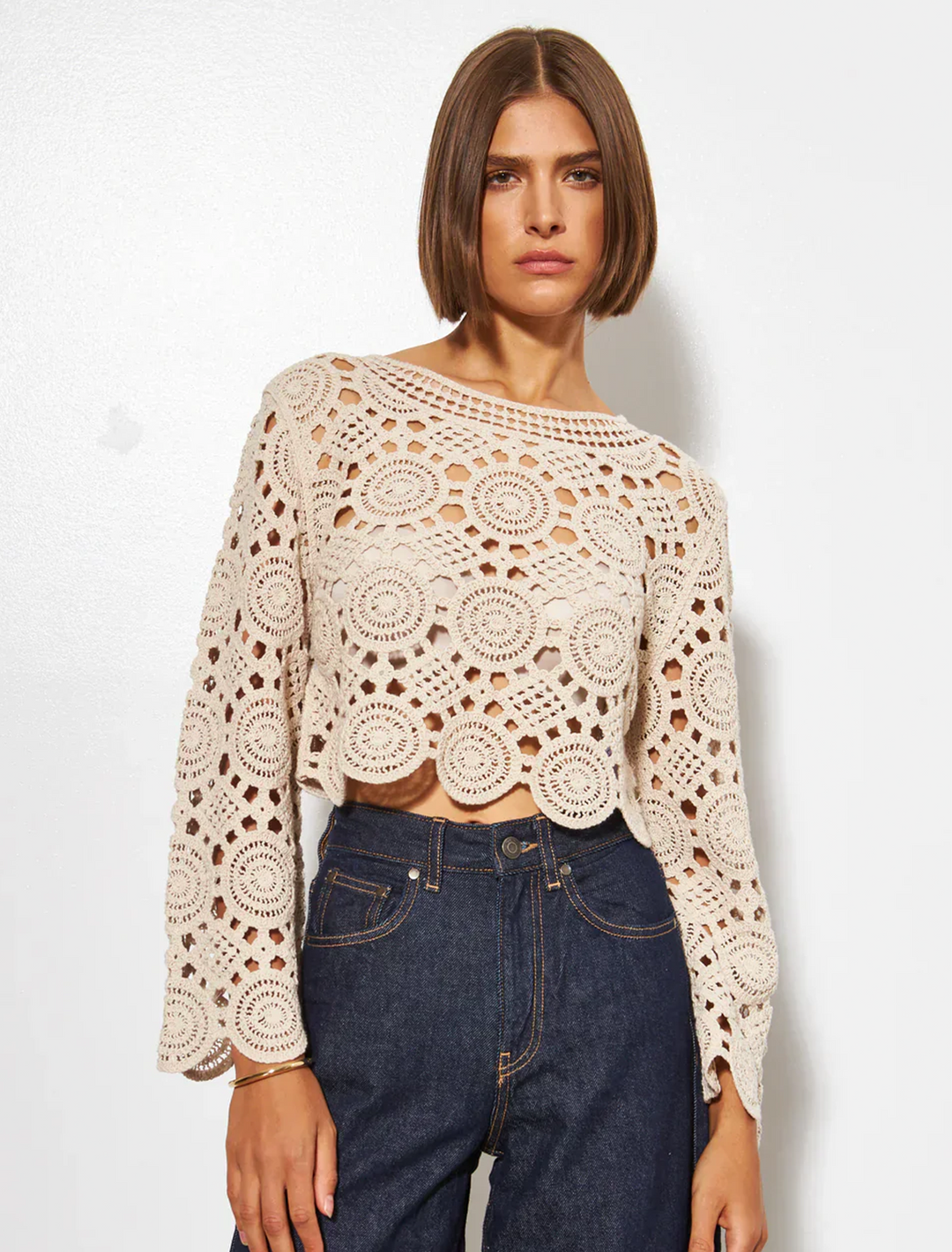 romie crochet pullover in pampas