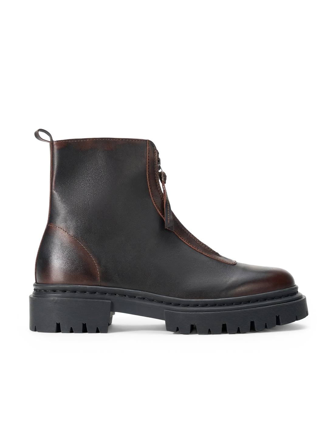 miles zip ankle boot in espresso distressed