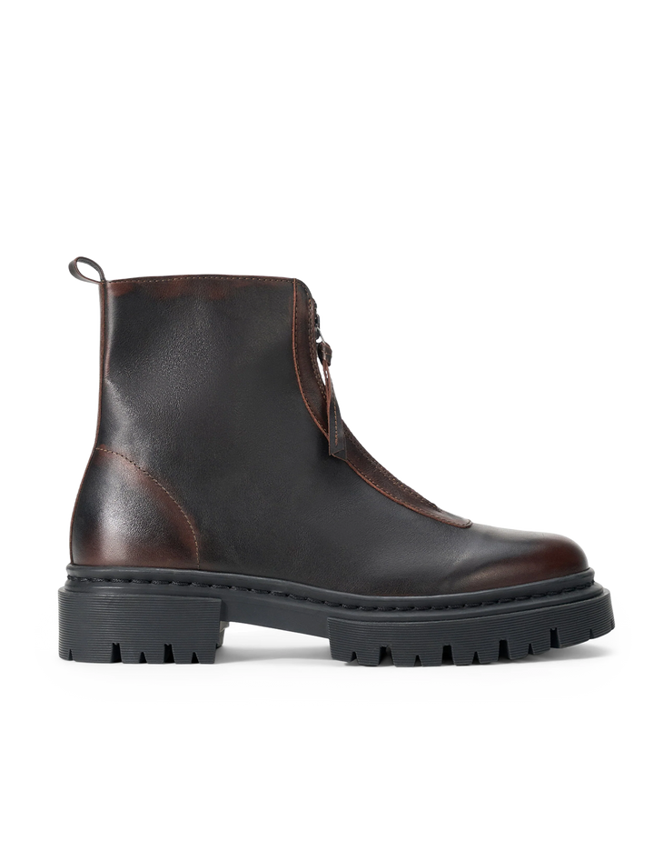 miles zip ankle boot in espresso distressed