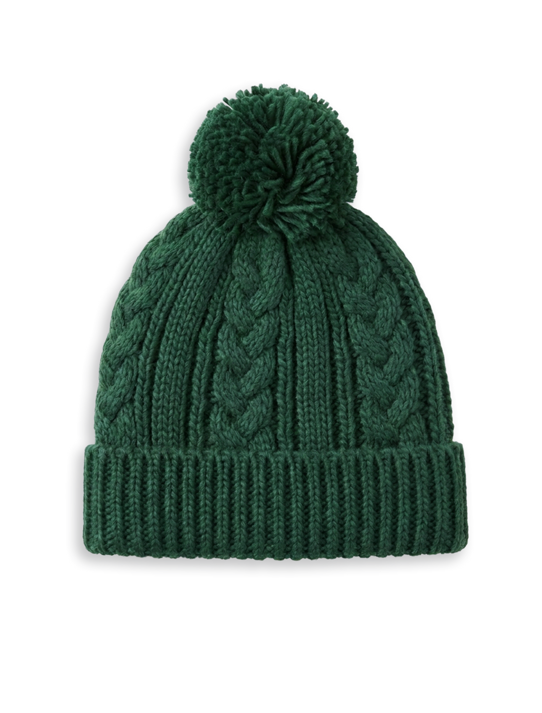 cable knit pom beanie in emerald