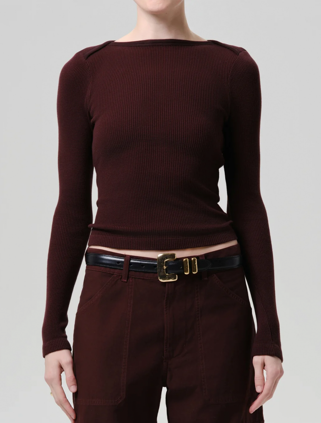 long sleeve baby waffle tee in mahogany