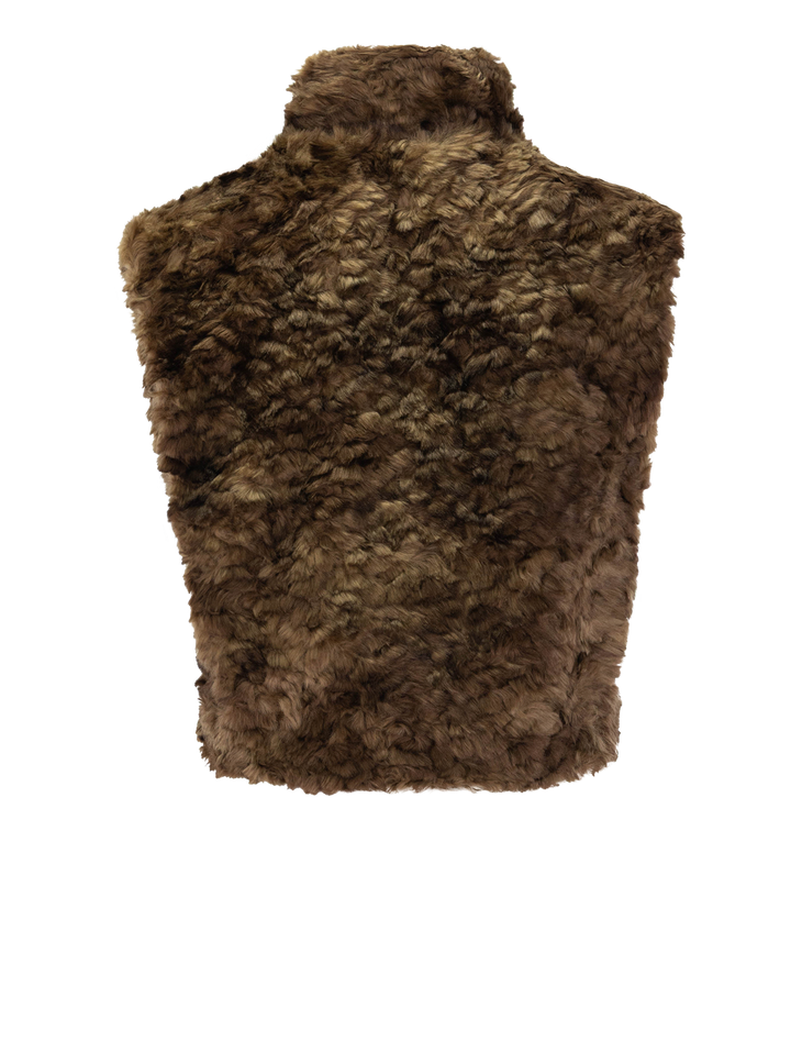 jocya shaggy faux fur vest in brown