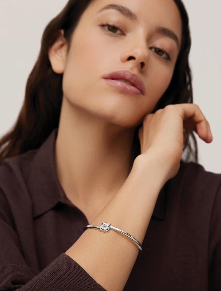 slim woven square bangle in platinum